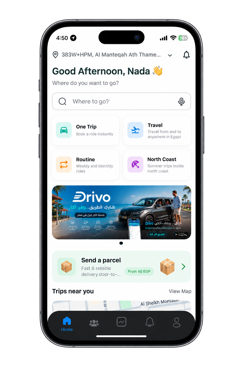 DRIVO App Home Screen